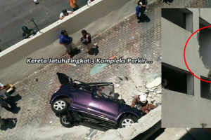 kereta jatuh parking dari tingkat 3