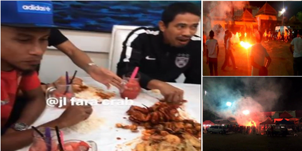 Penyokong Kelantan Mengamuk Bakar Suar, Pemain Rileks Makan Shell Out 1 Penyokong Kelantan Mengamuk